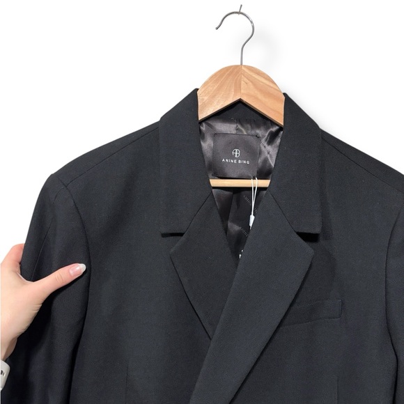 NWT Anine Bing Kaia Double Breasted Black Wool Oversized Blazer Size XL - Picture 6 of 11